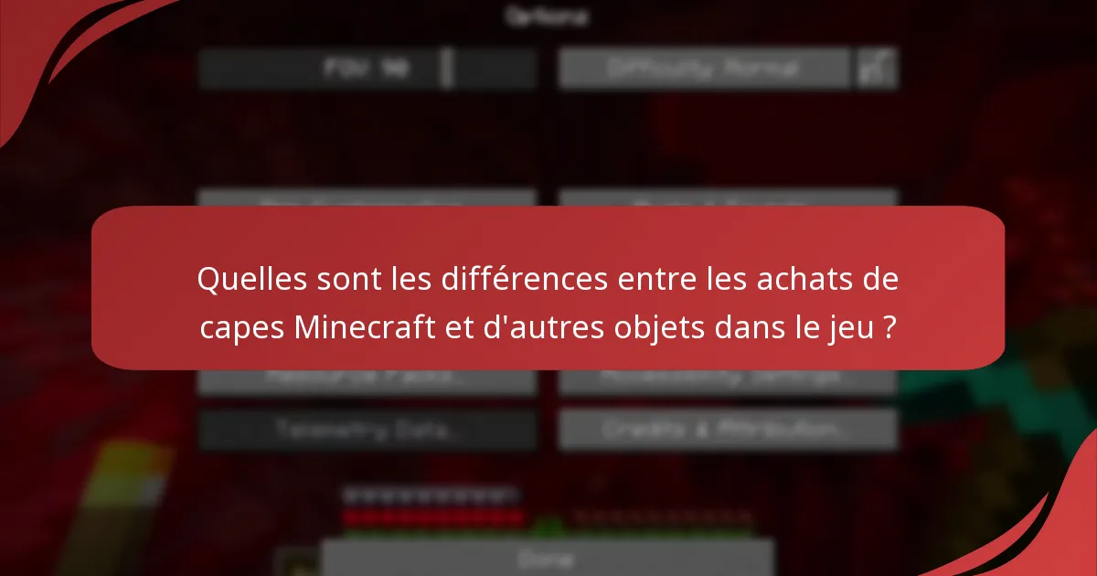 Quelles sont les différences entre les achats de capes Minecraft et d'autres objets dans le jeu ?